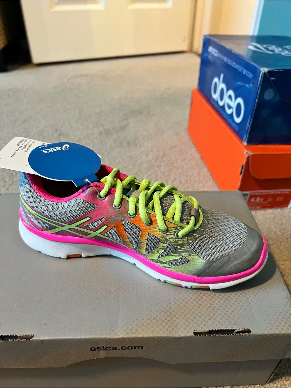 ASICS Women's Gray Pink and Lime Athletic Running Shoe